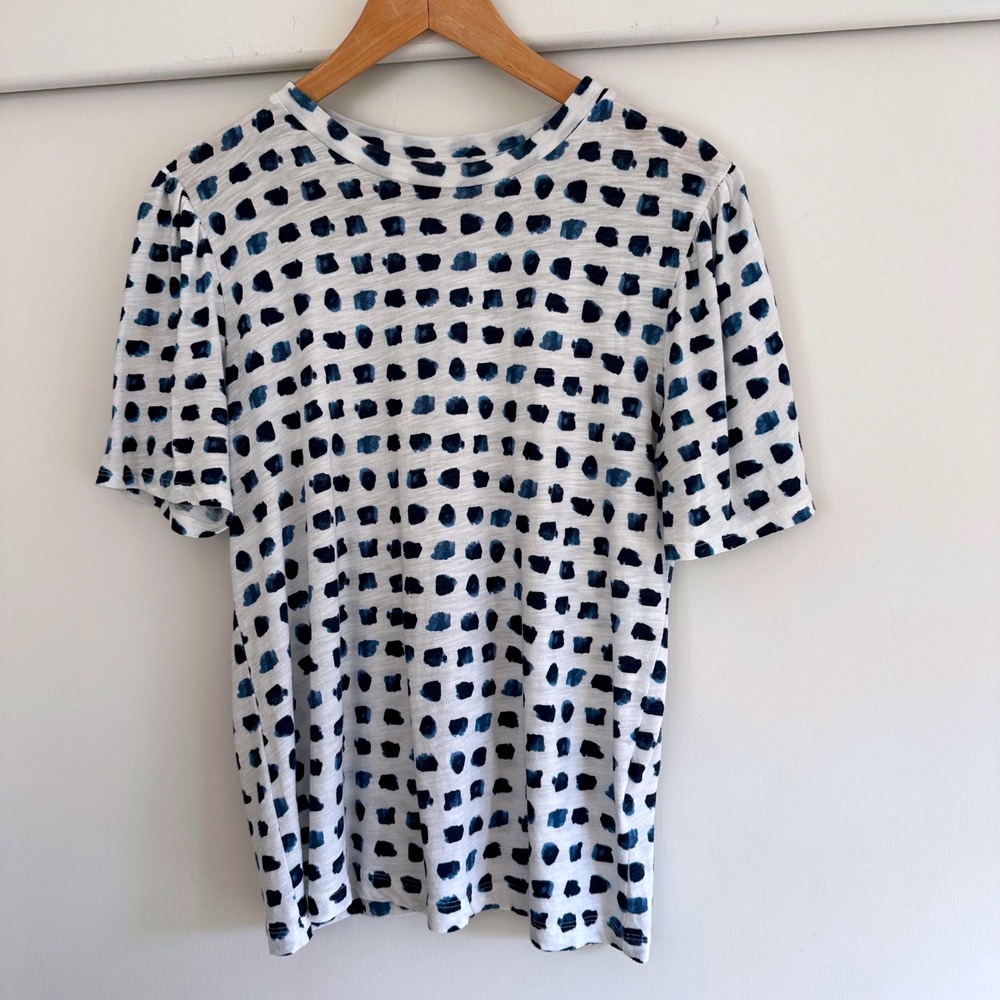 JCREW White & Blue Abstract Dot Print Top